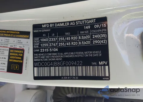 2016 Mercedes-Benz Glc 300 from USA, damaged, VIN WDC0G4JB8GF009422